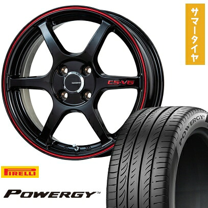 【取付対象】195/55R16 夏タイヤ ホイール4本セット PIRELLI パワジー (4/100車用) LEHRMEISTER CS-V6(グロスブラック/レッドライン) 16インチ【送料無料】｜アークタイヤ 店 59,460円