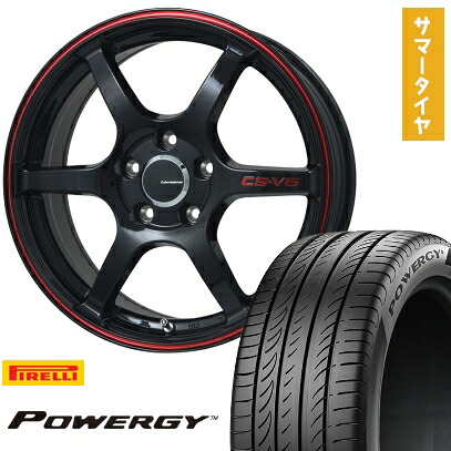 【取付対象】215/55R17 夏タイヤ ホイール4本セット PIRELLI パワジー (5/114車用) LEHRMEISTER CS-V6(グロスブラック/レッドライン) 17インチ【送料無料】