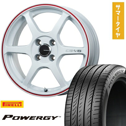 【取付対象】195/55R16 夏タイヤ ホイール4本セット PIRELLI パワジー (4/100車用) LEHRMEISTER CS-V6(ホワイト/レッドライン) 16インチ【送料無料】