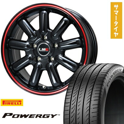 【取付対象】215/60R17 夏タイヤ ホイール4本セット PIRELLI パワジー (5/114車用) LEHRMEISTER LMG MOS-9(グロスブラック/レッドライン) 17インチ【送料無料】