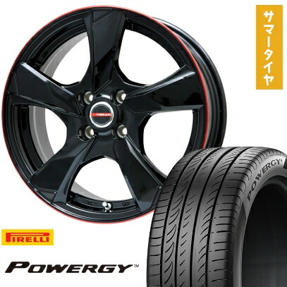 【取付対象】205/50R17 夏タイヤ ホイール4本セット PIRELLI パワジー (5/114車用) PREMIX ヴェランV(グロスブラック/レッドリム) 17インチ【送料無料】