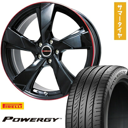【取付対象】245/35R19 夏タイヤ ホイール4本セット PIRELLI パワジー (5/114車用) PREMIX ヴェランV(グロスブラック/レッドリム) 19インチ【送料無料】