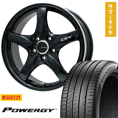 【取付対象】215/45R18 夏タイヤ ホイール4本セット PIRELLI パワジー (5/114車用) LEHRMEISTER CS-V(グロスブラック/リムポリッシュ) 18インチ【送料無料】