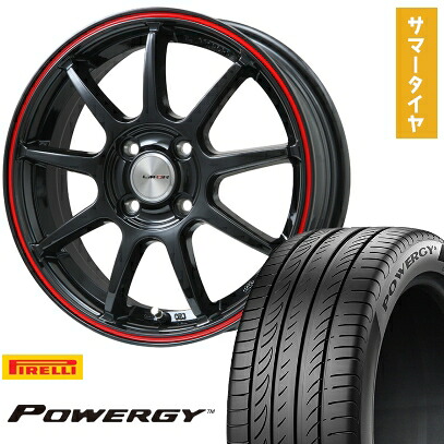 【取付対象】175/65R15 夏タイヤ ホイール4本セット PIRELLI パワジー (4/100車用) LEHRMEISTER LMスポーツLM-QR グロスブラック/レッドライン 15インチ【送料無料】｜アークタイヤ 店