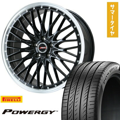 【取付対象】225/50R18 夏タイヤ ホイール4本セット PIRELLI パワジー (5/114車用) PREMIX MER PROMESH グロスブラック/リムポリッシュ 18インチ【送料無料】｜アークタイヤ 店