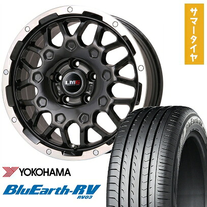 【取付対象】215/65R16 夏タイヤ ホイール4本セット YOKOHAMA ブルーアース RV-03 (5/114車用) LEHRMEISTER LMG MS-9W ブラック/ブラッククリアリム 16インチ【送料無料】|アークタイヤ 店
