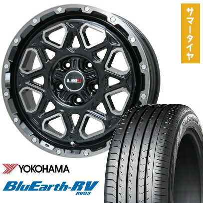 【取付対象】215/65R16 夏タイヤ ホイール4本セット YOKOHAMA ブルーアース RV-03 (5/114車用) LEHRMEISTER LMG モンタグナ(ブラックポリッシュ/ブラッククリア) 16インチ【送料無料】|アークタイヤ 店