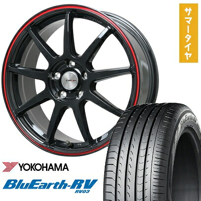 【取付対象】225/60R18 夏タイヤ ホイール4本セット YOKOHAMA ブルーアース RV-03 (5/114車用) LEHRMEISTER LMスポーツLM-QR グロスブラック/レッドライン 18インチ【送料無料】