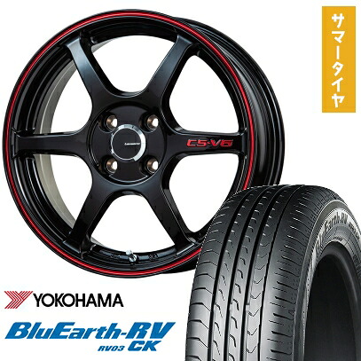 【取付対象】175/60R16 夏タイヤ ホイール4本セット YOKOHAMA ブルーアース RV-03CK (4/100車用) LEHRMEISTER CS-V6(グロスブラック/レッドライン) 16インチ【送料無料】|アークタイヤ 店