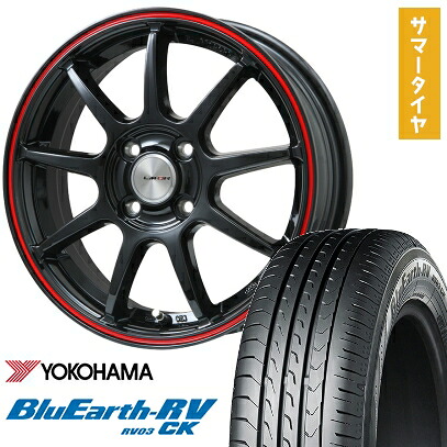 【取付対象】175/60R16 夏タイヤ ホイール4本セット YOKOHAMA ブルーアース RV-03CK (4/100車用) LEHRMEISTER LMスポーツLM-QR グロスブラック/レッドライン 16インチ【送料無料】