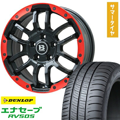 【取付対象】215/60R17 夏タイヤ ホイール4本セット DUNLOP エナセーブ RV505 (5/114車用) BIGWAY B-LUGNAS FRD(マットブラック/レッドリム) 17インチ【送料無料】