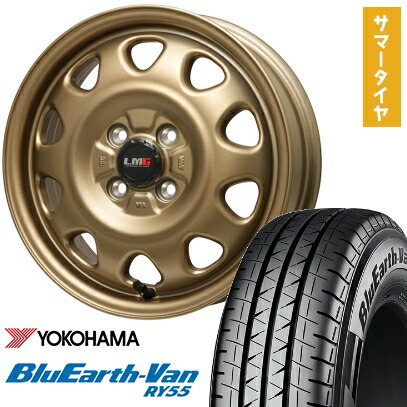 【取付対象】155/80R14 夏タイヤ ホイール4本セット プロボックス/サクシード(160系) YOKOHAMA ブルーアース Van RY55 88/86N LEHRMEISTER LMG OFF-STYLE(マットゴールド) 14インチ【送料無料】