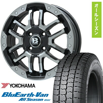 【取付対象】145/80R12 オールシーズンタイヤ ホイール4本セット YOKOHAMA ブルーアース Van RY61 オールシーズン 80/78N (軽自動車用) BIGWAY B-LUGNAS FRD(ブラックポリッシュ/ブラッククリア) 12インチ【送料無料】