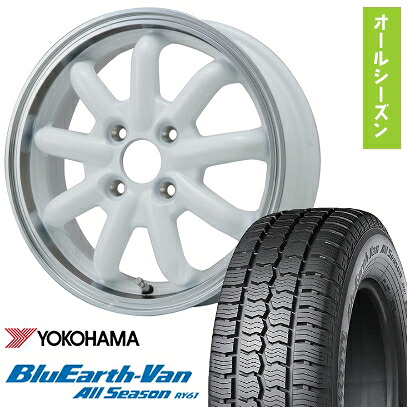 【取付対象】145/80R12 オールシーズンタイヤ ホイール4本セット YOKOHAMA ブルーアース Van RY61 オールシーズン 80/78N (軽自動車用) BRANDLE-LINE ストレンジャーKST-9改 ホワイト/リムポリッシュ 12インチ【送料無料】