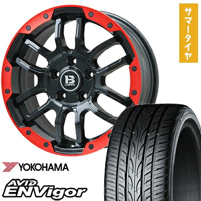 【取付対象】225/50R18 夏タイヤ ホイール4本セット YOKOHAMA エイビッド エンビガーS321 (5/114車用) BIGWAY B-LUGNAS FRD(マットブラック/レッドリム) 18インチ【送料無料】