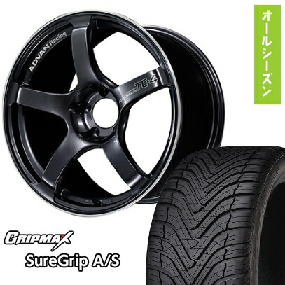 【取付対象】225/55R18 オールシーズンタイヤ ホイール4本セット GRIPMAX シュアグリップ オールシーズン(限定) (5/100車用) YOKOHAMA アドバンレーシング TC4 18インチ【送料無料】