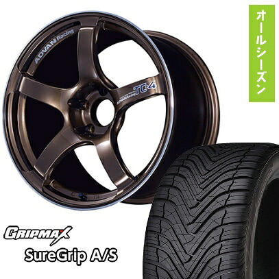 【取付対象】225/40R18 オールシーズンタイヤ ホイール4本セット GRIPMAX シュアグリップ オールシーズン(限定) (5/114車用) YOKOHAMA アドバンレーシング TC4 18インチ【送料無料】