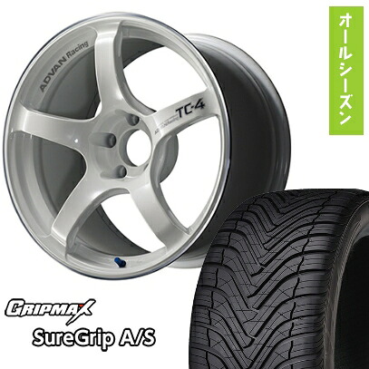 【取付対象】225/40R18 オールシーズンタイヤ ホイール4本セット GRIPMAX シュアグリップ オールシーズン(限定) (5/114車用) YOKOHAMA アドバンレーシング TC4 18インチ【送料無料】