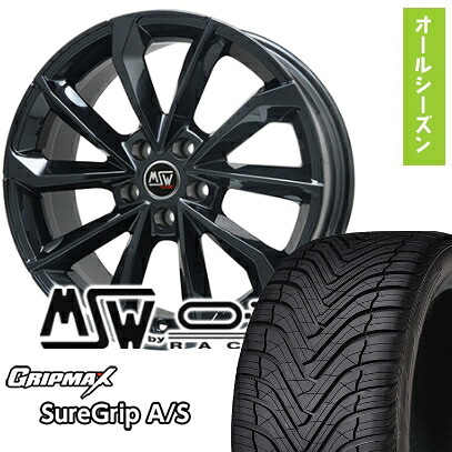 【取付対象】225/55R18 オールシーズンタイヤ ホイール4本セット GRIPMAX シュアグリップ オールシーズン(限定) (5/114車用) MSW by OZ Racing MSW 42(グロスブラック) 18インチ【送料無料】|アークタイヤ 店