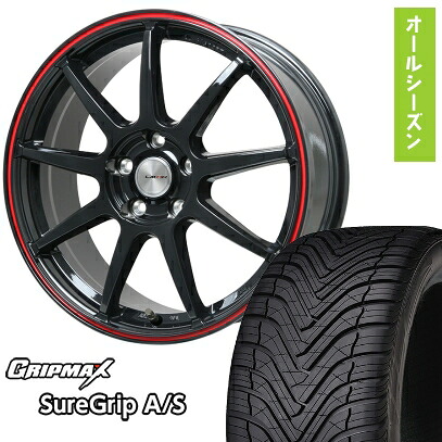 【取付対象】225/40R18 オールシーズンタイヤ ホイール4本セット GRIPMAX シュアグリップ オールシーズン(限定) (5/114車用) LEHRMEISTER LMスポーツLM-QR グロスブラック/レッドライン 18インチ【送料無料】