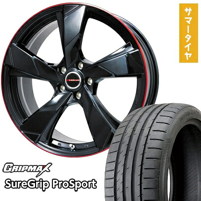 【取付対象】245/40R20 夏タイヤ ホイール4本セット GRIPMAX シュアグリップ PRO SPORTS BSW（限定） (5/114車用) PREMIX ヴェランV(グロスブラック/レッドリム) 20インチ【送料無料】