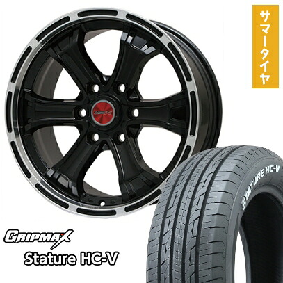 【取付対象】195/80R15 夏タイヤ ホイール4本セット ハイエース200系 GRIPMAX スタチャー HC-V RWL 107/105Q（限定） BIGWAY B-MUD K(グロスブラックリムポリッシュ) 15インチ【送料無料】