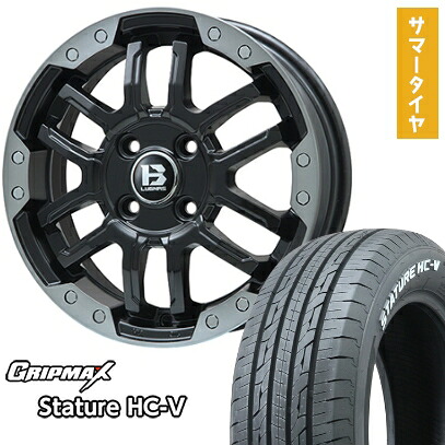 【取付対象】145/80R12 夏タイヤ ホイール4本セット GRIPMAX スタチャー HC-V RWL 80/78N（限定） (4/100車用) BIGWAY B-LUGNAS FRD(マットブラック/ブラッククリアリム) 12インチ【送料無料】