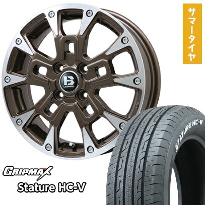 【取付対象】145/80R12 夏タイヤ ホイール4本セット 軽トラ 軽バン GRIPMAX スタチャー HC-V RWL 80/78N（限定） ビッグウエイ B-LUGNAS BRD(ブロンズポリッシュ) 12インチ【送料無料】
