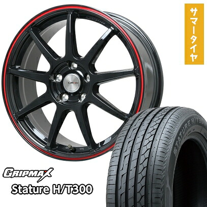 【取付対象】235/55R18 夏タイヤ ホイール4本セット GRIPMAX スタチャー H/T300 BSW（限定） (5/114車用) LEHRMEISTER LMスポーツLM-QR グロスブラック/レッドライン 18インチ【送料無料】