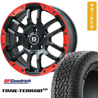 【取付対象】225/55R18 夏タイヤ ホイール4本セット BFグッドリッチ トレールテレーンT/A ORBL (5/114車用) BIGWAY B-LUGNAS FRD(マットブラック/レッドリム) 18インチ【送料無料】|アークタイヤ 店