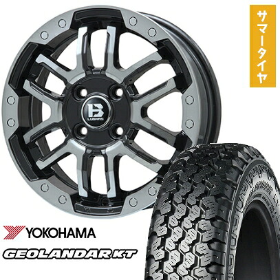 【取付対象】145/80R12 夏タイヤ ホイール4本セット YOKOHAMA ジオランダー KT 80/78N (4/100車用) BIGWAY B-LUGNAS FRD(ブラックポリッシュ/ブラッククリア) 12インチ【送料無料】|アークタイヤ 店