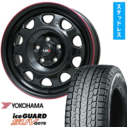 【取付対象】215/70R16 スタッドレスタイヤ ホイール4本セット YOKOHAMA アイスガード SUV G075 (5/114車用) LEHRMEISTER LMG OFF-STYLE(グロスブラック/レッドリム) 16インチ【送料無料】