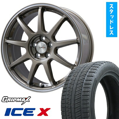 【取付対象】225/40R18 スタッドレスタイヤ ホイール４本セット 5/100車用 GRIPMAX アイスX BSW ブラックサイドウォール(限定) LEHRMEISTER LMスポーツLM-QR ブロンズ/ラインポリッシュ 18インチ(送料無料)