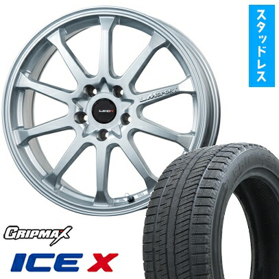 【取付対象】225/40R18 スタッドレスタイヤ ホイール４本セット 5/100車用 GRIPMAX アイスX BSW ブラックサイドウォール(限定) LEHRMEISTER LMスポーツLM-10R(メタリックシルバー) 18インチ(送料無料)