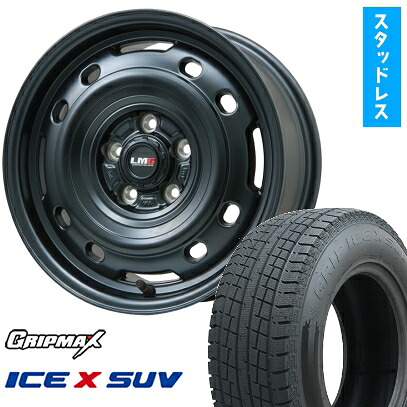 【取付対象】215/65R16 スタッドレスタイヤ ホイール４本セット アルファード/ヴェルファイア等 GRIPMAX アイスX SUV BSW ブラックサイドウォール(限定) LEHRMEISTER LMG OFF-STYLE 2 (マットブラック) 16インチ(送料無料)