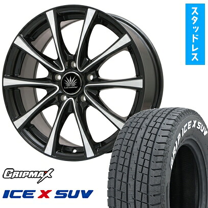 【取付対象】215/70R16 スタッドレスタイヤ ホイール４本セット 5/114車用 GRIPMAX アイスX SUV RWL ホワイトレター(限定) PREMIX アマルフィV Jr(ブラックポリッシュ) 16インチ(送料無料)｜アークタイヤ 店