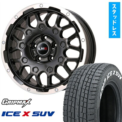 【取付対象】225/55R18 スタッドレスタイヤ ホイール4本セット 5/114車用 GRIPMAX アイスX SUV RWL ホワイトレター(限定) LEHRMEISTER LMG MS-9W ブラック/ブラッククリアリム 18インチ(送料無料)|アークタイヤ 店