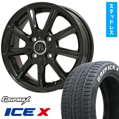 【取付対象】215/60R16 スタッドレスタイヤ ホイール４本セット 5/114車用 GRIPMAX アイスX RWL ホワイトレター(限定) BRANDLE-LINE ボレアノ9 パールブラック 16インチ(送料無料)
