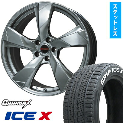 【取付対象】225/50R18 スタッドレスタイヤ ホイール４本セット 5/114車用 GRIPMAX アイスX RWL ホワイトレター(限定) PREMIX ヴェランV(クロームハイパーシルバー) 18インチ(送料無料)｜アークタイヤ 店