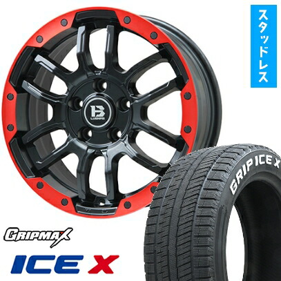【取付対象】225/50R18 スタッドレスタイヤ ホイール４本セット 5/114車用 GRIPMAX アイスX RWL ホワイトレター(限定) BIGWAY B-LUGNAS FRD(マットブラック/レッドリム) 18インチ(送料無料)