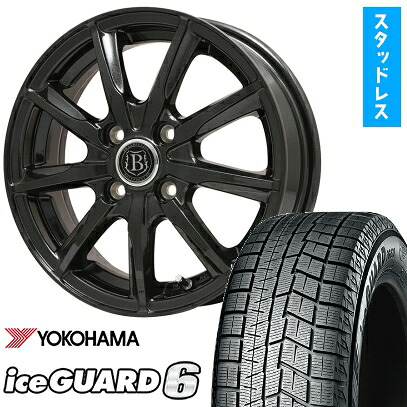 【取付対象】175/60R15 スタッドレスタイヤ ホイール４本セット 4/100車用 YOKOHAMA アイスガード シックスIG60 BRANDLE-LINE ボレアノ9 パールブラック 15インチ(送料無料)