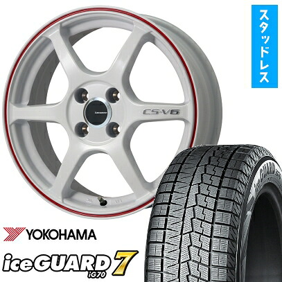 【取付対象】195/60R17 スタッドレスタイヤ ホイール4本セットプリウス 60系 YOKOHAMA アイスガード セブンIG70 LEHRMEISTER CS-V6(ホワイト/レッドライン) 17インチ【送料無料】｜アークタイヤ 店