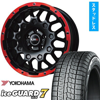【取付対象】215/50R18 スタッドレスタイヤ ホイール4本セット ヤリスクロス等 YOKOHAMA アイスガード セブンIG70 レアマイスター LMG MS-9W マットブラックレッドリム 18インチ【送料無料】