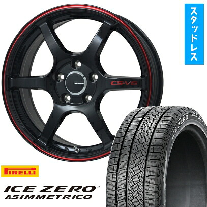 【取付対象】205/55R17 スタッドレスタイヤ ホイール4本セット PIRELLI ウィンター アイスゼロアシンメトリコ (5/114車用) LEHRMEISTER CS-V6(グロスブラック/レッドライン) 17インチ【送料無料】｜アークタイヤ 店