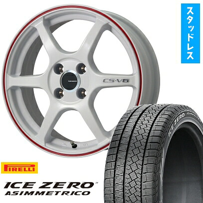 【取付対象】215/45R17 スタッドレスタイヤ ホイール4本セット PIRELLI ウィンター アイスゼロアシンメトリコ (5/100車用) LEHRMEISTER CS-V6(ホワイト/レッドライン) 17インチ【送料無料】|アークタイヤ 店