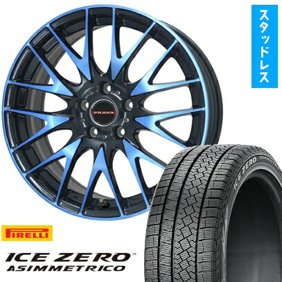 【取付対象】225/60R18 スタッドレスタイヤ ホイール4本セット PIRELLI ウィンター アイスゼロアシンメトリコ (5/114車用) BIGWAY LEYSEEN プラバ9M(ブルークリア) 18インチ【送料無料】