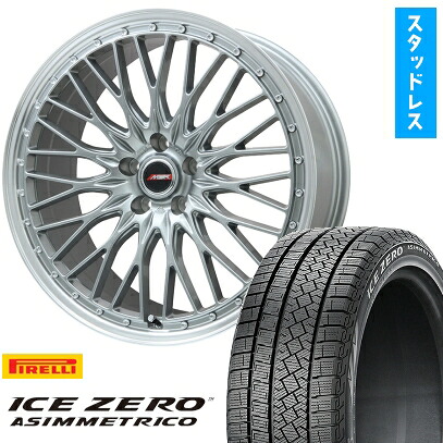 【取付対象】215/45R17 スタッドレスタイヤ ホイール4本セット PIRELLI ウィンター アイスゼロアシンメトリコ (5/114車用) PREMIX MER PROMESH ダークシルバー/リムポリッシュ 17インチ【送料無料】
