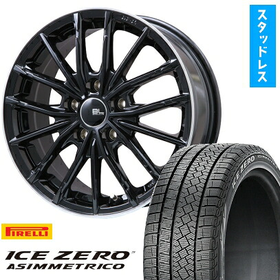 【取付対象】235/55R18 スタッドレスタイヤ ホイール4本セット PIRELLI ウィンター アイスゼロアシンメトリコ (5/114車用) BRANDLE-LINE DF-10M グロスブラック/リムポリッシュ 18インチ【送料無料】