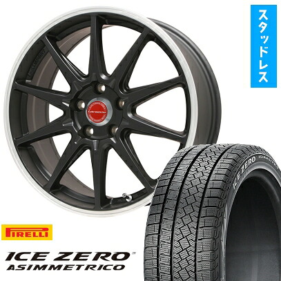 【取付対象】225/45R18 スタッドレスタイヤ ホイール4本セット PIRELLI ウィンター アイスゼロアシンメトリコ (5/100車用) LEHRMEISTER LMスポーツRS10(マットブラックリムポリッシュ) 18インチ【送料無料】