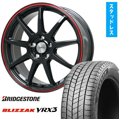 【取付対象】225/50R17 スタッドレスタイヤ ホイール4本セット BRIDGESTONE ブリザック VRX3 (5/114車用) LEHRMEISTER LMスポーツLM-QR グロスブラック/レッドライン 17インチ【送料無料】|アークタイヤ 店